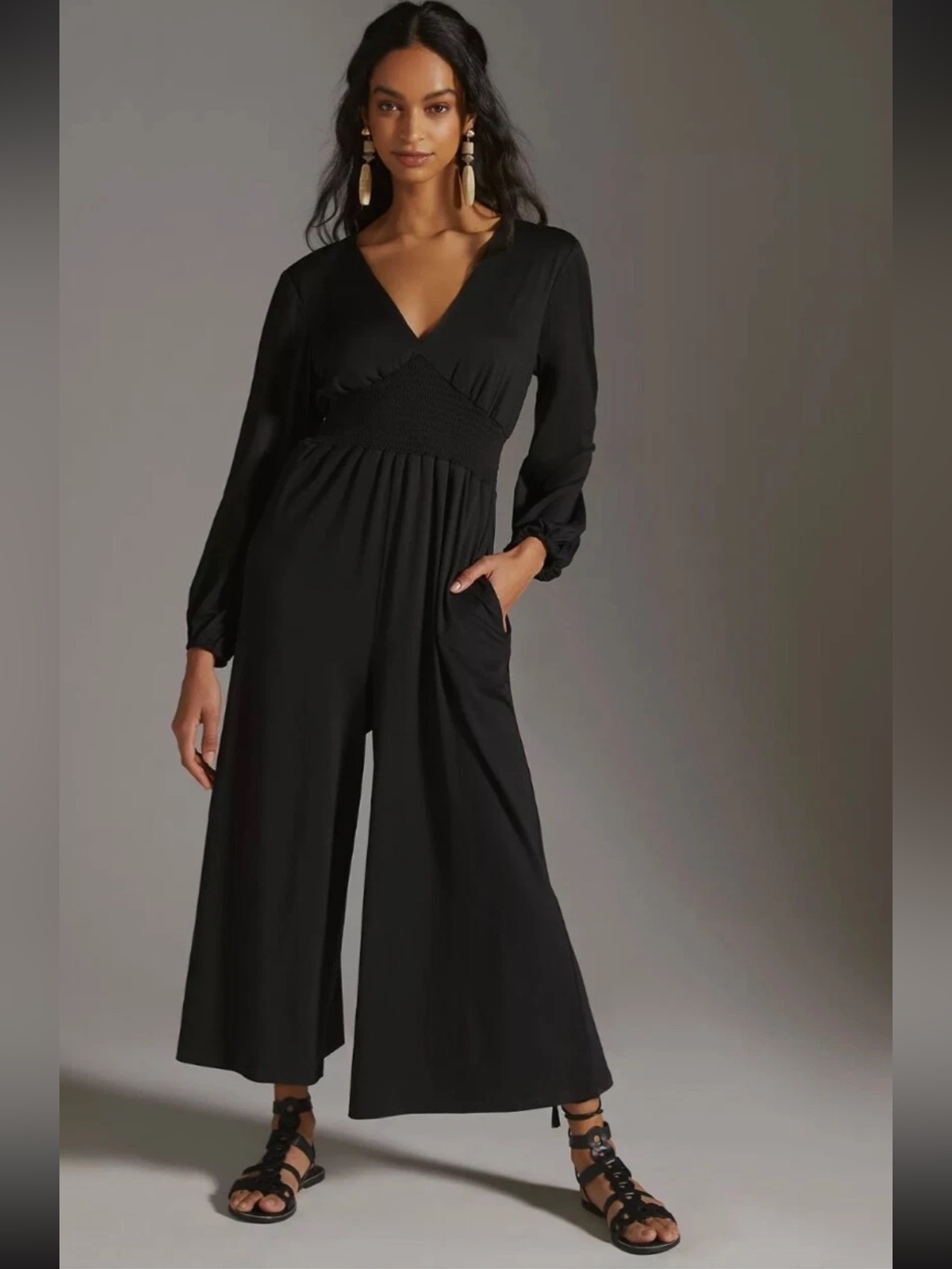 Nwt Anthropologie Hutch Smocked Jumpsuit Size Small Black Z569